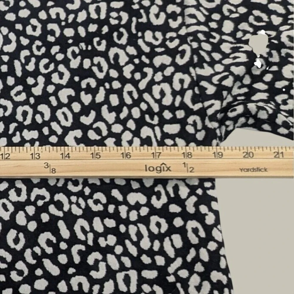 Michael Kors Knit LS Top Small Black Cream Leopard Print Chic Workwear Capsule